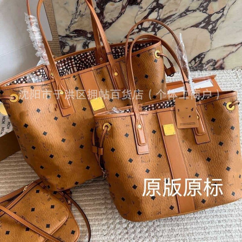 Cross-border M-brand genuine leather women's bag, mother-and-daughter tote bag, large-capacity shopping bag, women's bag with precise details and high quality