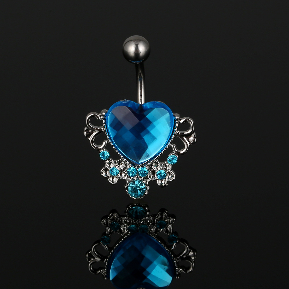Heart-shaped Gemstone Belly Button Ring For Women Silver Piercing_voghion.com