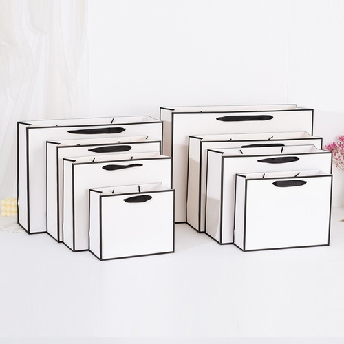 White Cardboard Black Edge Gift Bag Clothing Shopping Handbag Jewelry Accessories Kraft Paper White Packaging Bag Logo 