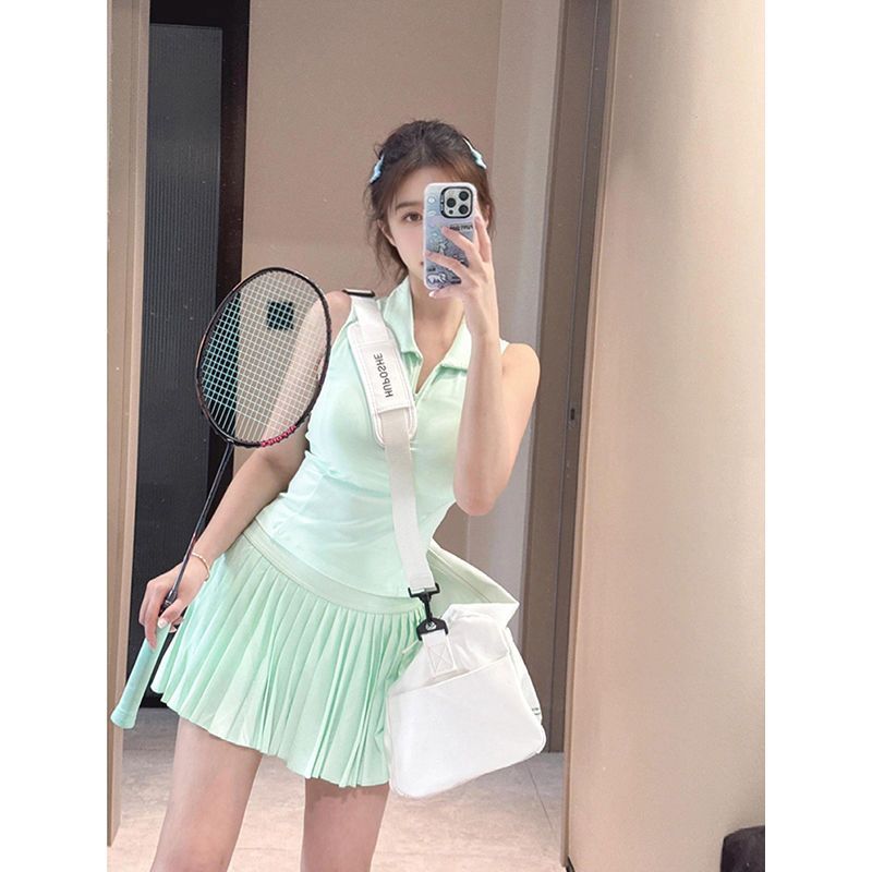 Green Badminton Suit Sports Suit for Women New High-Looking Tennis Golf Yoga Top Skirt