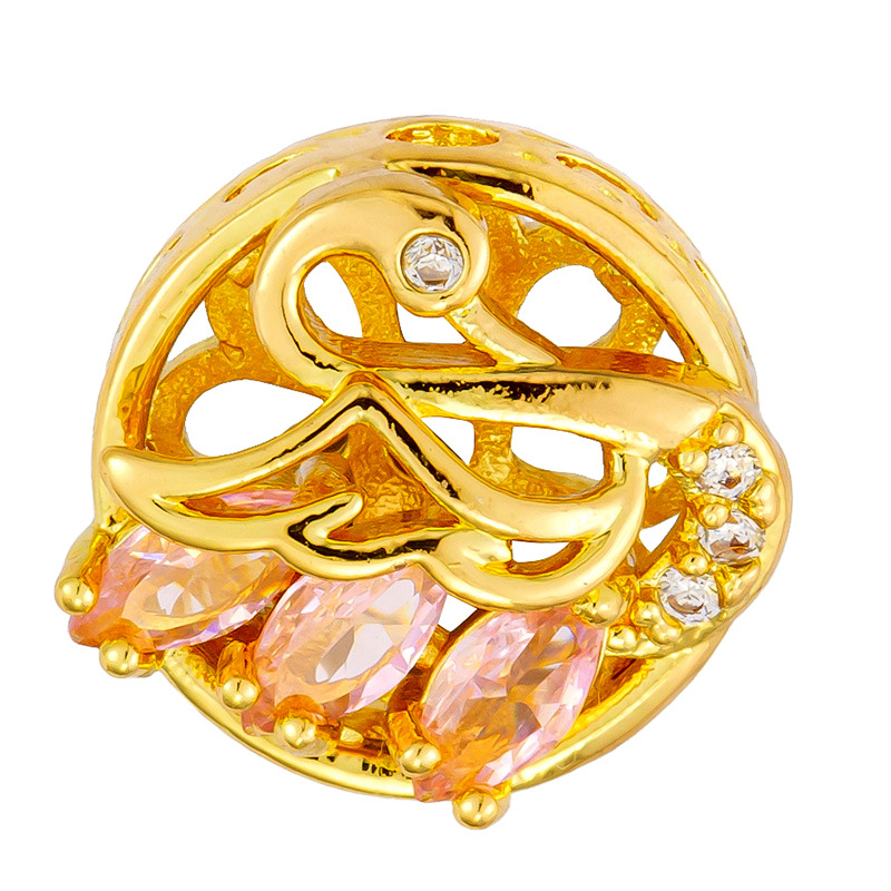 Colgante de cobre micro incrustado Gufasha oro goteo de aceite perlas de transferencia DiDi con perlas de acessorios de perlas huecas fábrica de perlas al por mayor