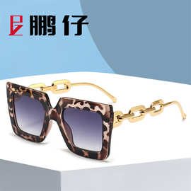 时尚新款大方框太阳镜欧美个性潮流链条墨镜跨境复古潮款眼镜