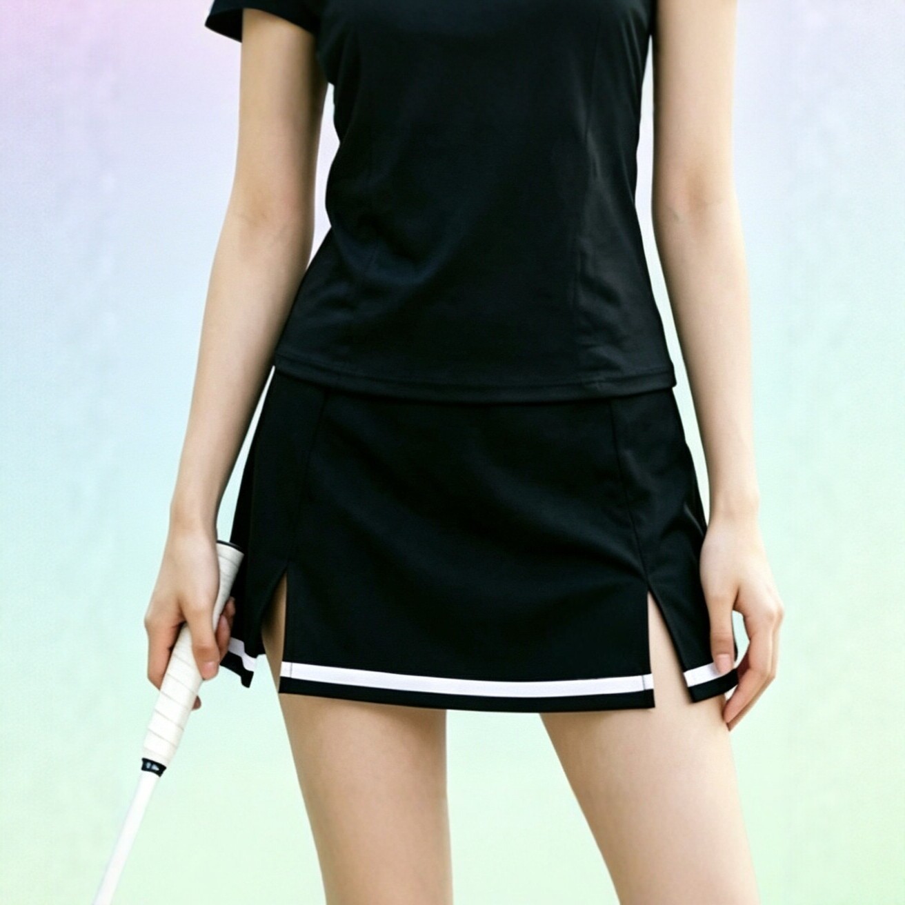 Black high-waisted tennis skirt, sports short skirt, quick-dry, anti-exposure, summer fitness running casual skirt-pants