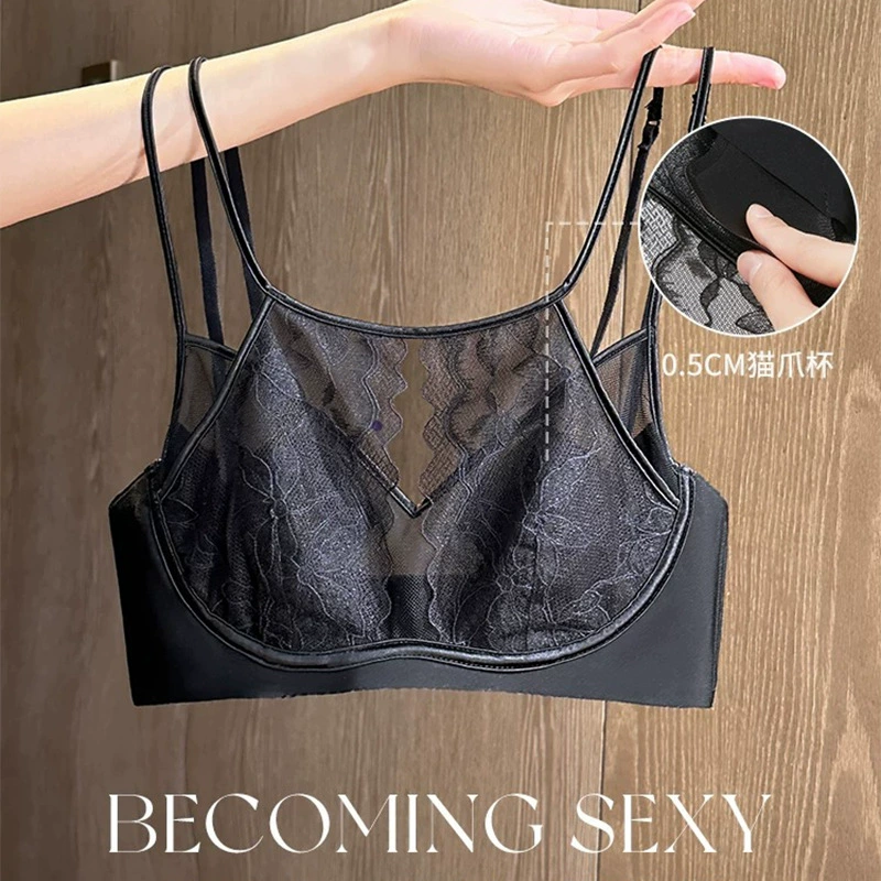  Lace summer thin underwear, supporting bra top, wireless bra, french style