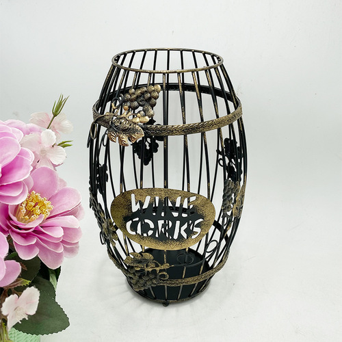 Red Wine Bottle Holder with Ironwork Storage Basket for Kitchen and Living Room, Antique Nordic Style Decorative Craft