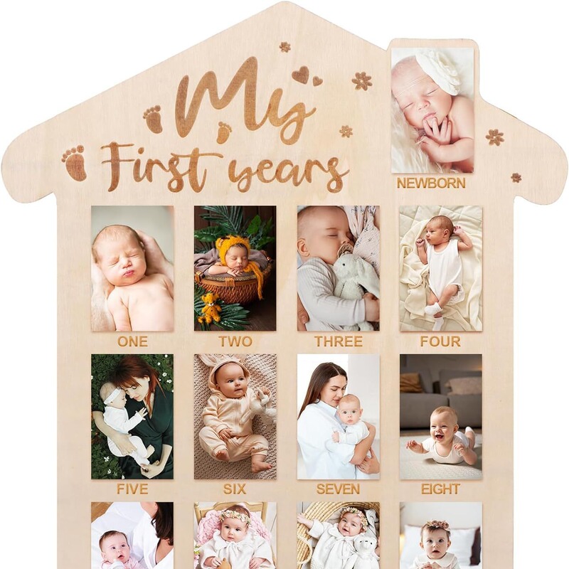 My First Year Photo Display Wooden Board 12 Months Baby Picture Frame Milestone Board First Birthday Decoration