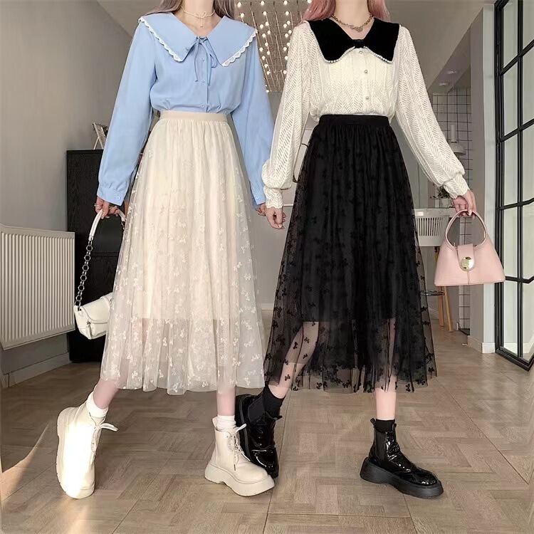 2025 Autumn/Winter Special Clearance: Elegant and Gentle Style Double-Layer Mesh Skirt, Slimming A-Line Fairy Long Skirt