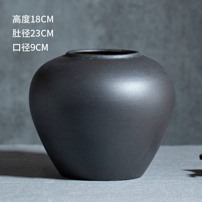 景徳鎮の陶磁器の花瓶の置物の客間の生け花の新しい中国式の玄関の装飾品の花器の復古の太い陶缶の植木鉢|undefined