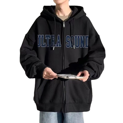 Loose trendy sweater cardigan men's hooded new letter printed casual coat autumn and winter youth popular