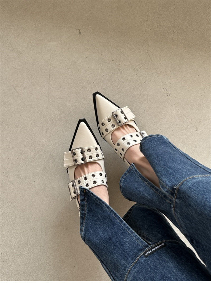French style small fragrant pointed toe Mary Jane shoes retro medium thick heel single shoes for women 2024 spring and summer _voghion.com