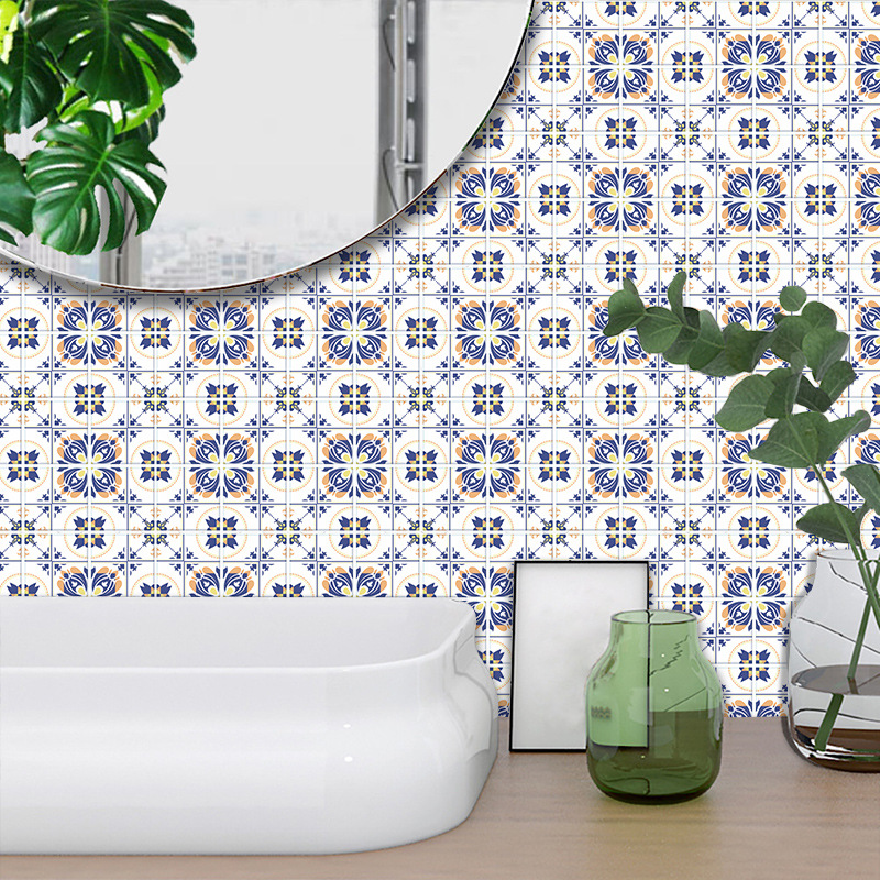 Cz41 Blue Pattern Tile Refurbishing Sticker Kitchen Bathroom And Dormitory Dining Room Wall Floor Decorative Wall Sticker display picture 2