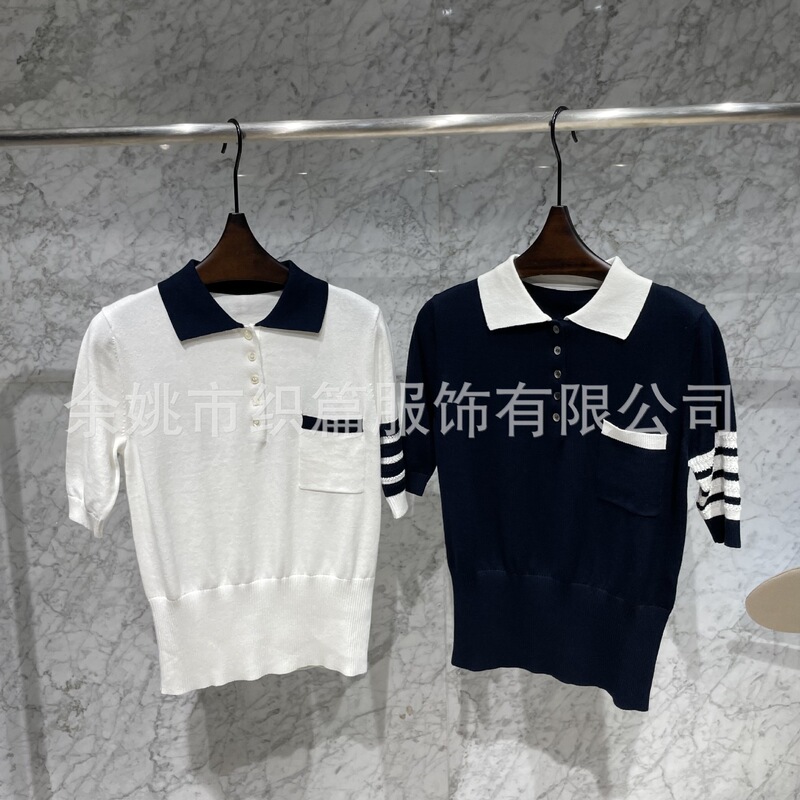 21SS tb style short sleeve knitted short tee sweater sweater dachshund dog jacquard cotton women's spring and autumn