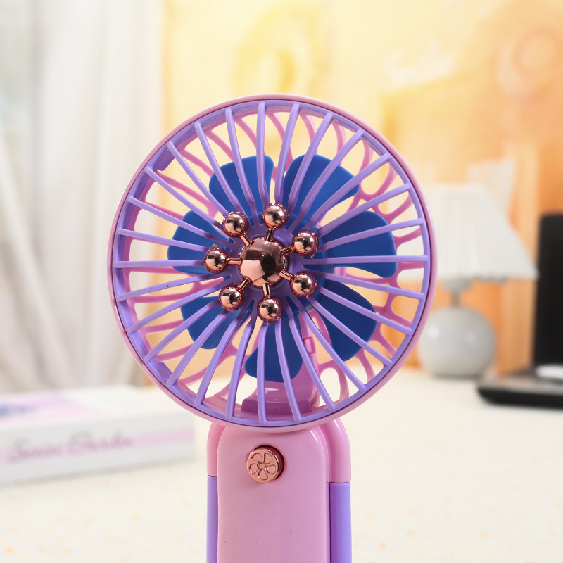 Creative Portable Handheld Small Fan Fun Spinning Bead Children's Gift with Detachable Base Charging Desk Fan