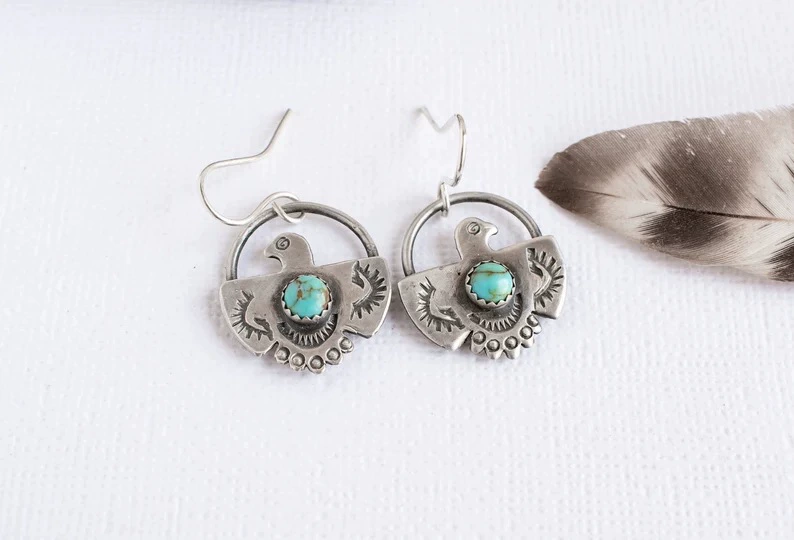 Retro earrings, turquoise stone inlay, wish, European style, boho style
