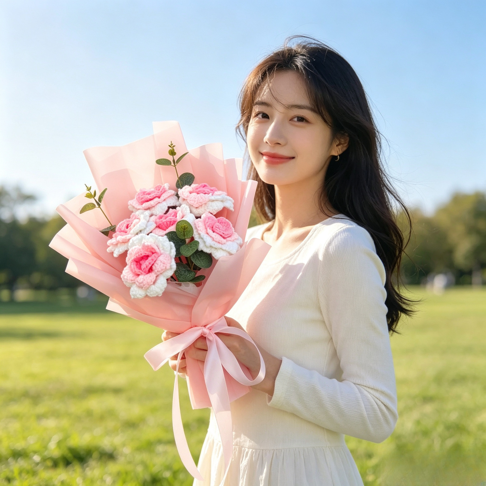 针织花束生日妈妈毛线花成品玫瑰花郁金香针织手工编织伴手礼