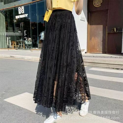 Autumn Sexy Versatile Semi-Body Skirt for Women - New Style, Elegant Drape, Lacy Edge, Hollow Design, Medium Length A-line Skirt