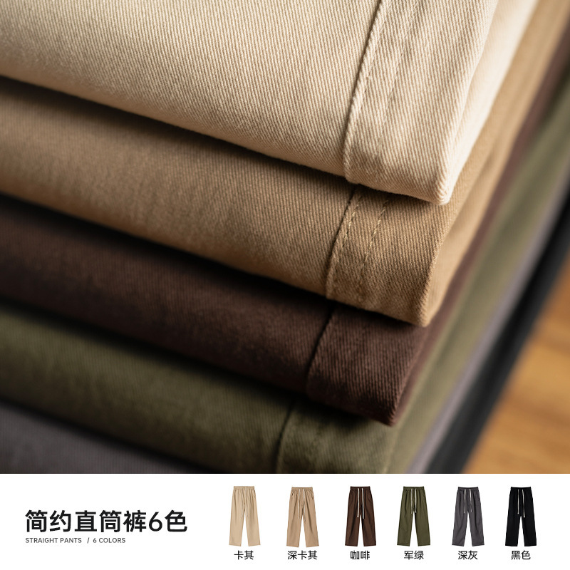 Simple Workwear Straight-Leg Pants for Men with Pockets, Trendy Sports Casual Pants, American Retro Washed Long Pants, Basic Versatile
