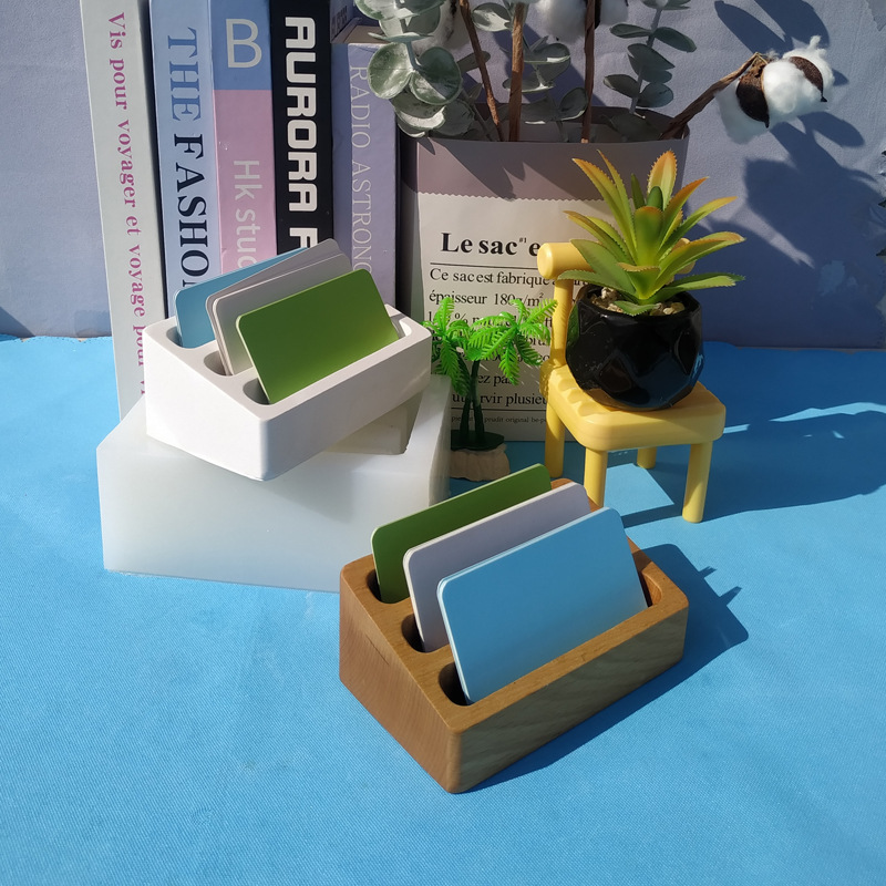 创意水泥名片摆件硅胶模具商务水泥三格名片盒磨具桌面收纳盘矽胶