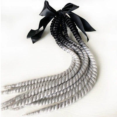 Helmet Braid Suction Cup Spring Braid with Bow Wig Dreadlock Helmet Decoration Motorcycle Cross-Border Hot Sale (Motosiklet dəbilqələri) - black-gray-bullet-plus-black-butterfly