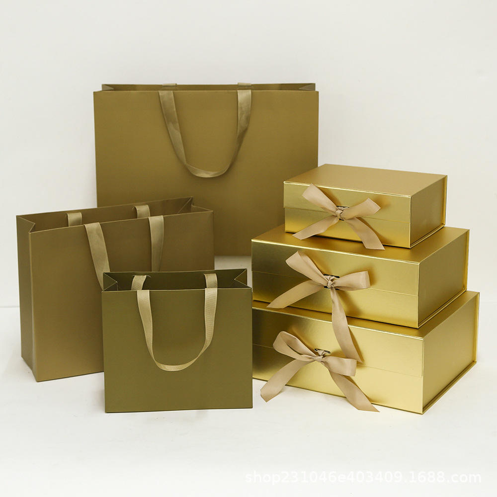 Impresión de una pieza de caja plegable combinación de bolsas de mano arco flip caja de regalo magnética acompañante caja de regalo paquete transfronterizo