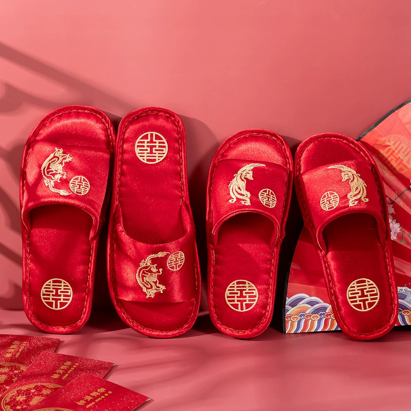Свадебные тапочки Праздничная красная пара дракона и феникса Свадебные домашние Свадебные Летние сандалии с мягкой подошвой Four Seasons Сопровождение