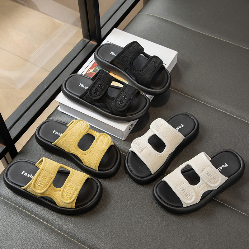 Boys and Girls Velcro Slippers for Women to Wear Outside 2025 Summer New Versatile Casual Open-Toe Beach Sandals