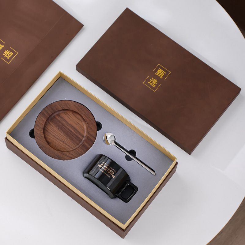 Negro brillante + soporte de Copa de nogal nuevo + cuchara de acero con bolsa de caja de regalo nueva