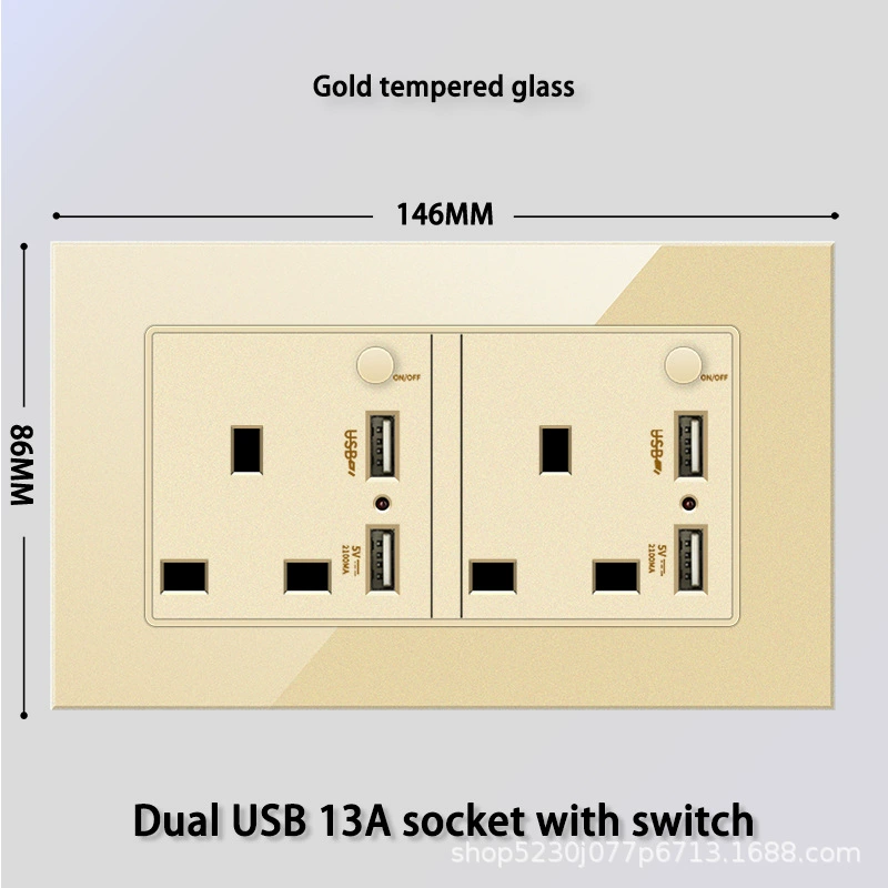 Золотое закаленное стекло в стиле Гонконг и Макао 13A с USB-вилкой электрический выключатель панель пористая Type-C