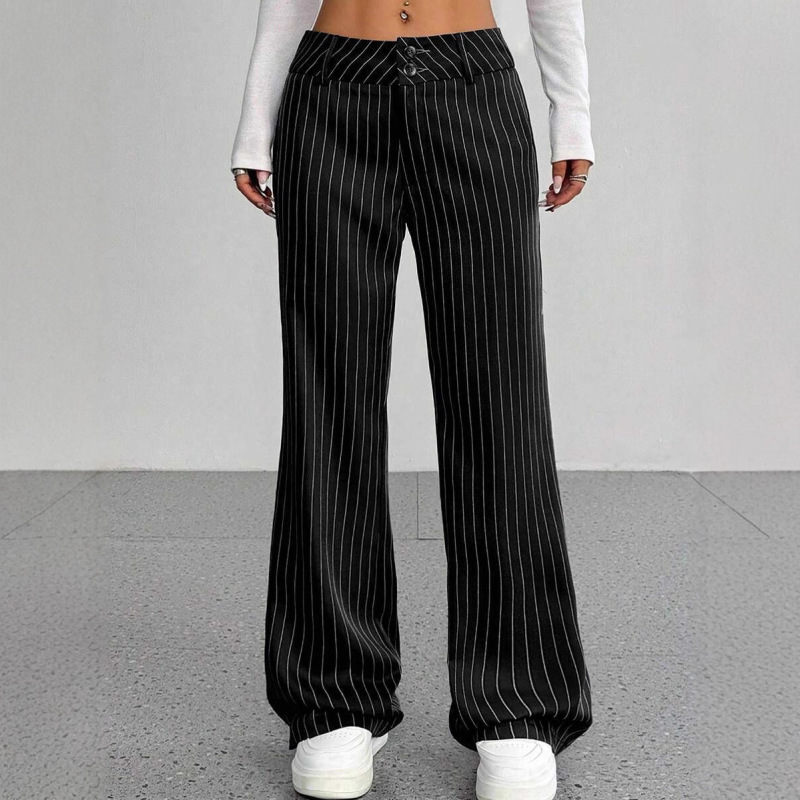 European and American 2025 Cross-Border Striped Loose Casual New Mid-Waist Wide-Leg Suit Trousers Straight-Leg Pants European and American 2025 Cross-Border Striped Loose Casual New Mid-Waist Wide-Leg Suit Trousers Straight-Leg Pants