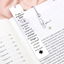 跨境DU SCHAFFS DAS 德语不锈钢刻字书签羽毛吊坠教师节毕业礼物