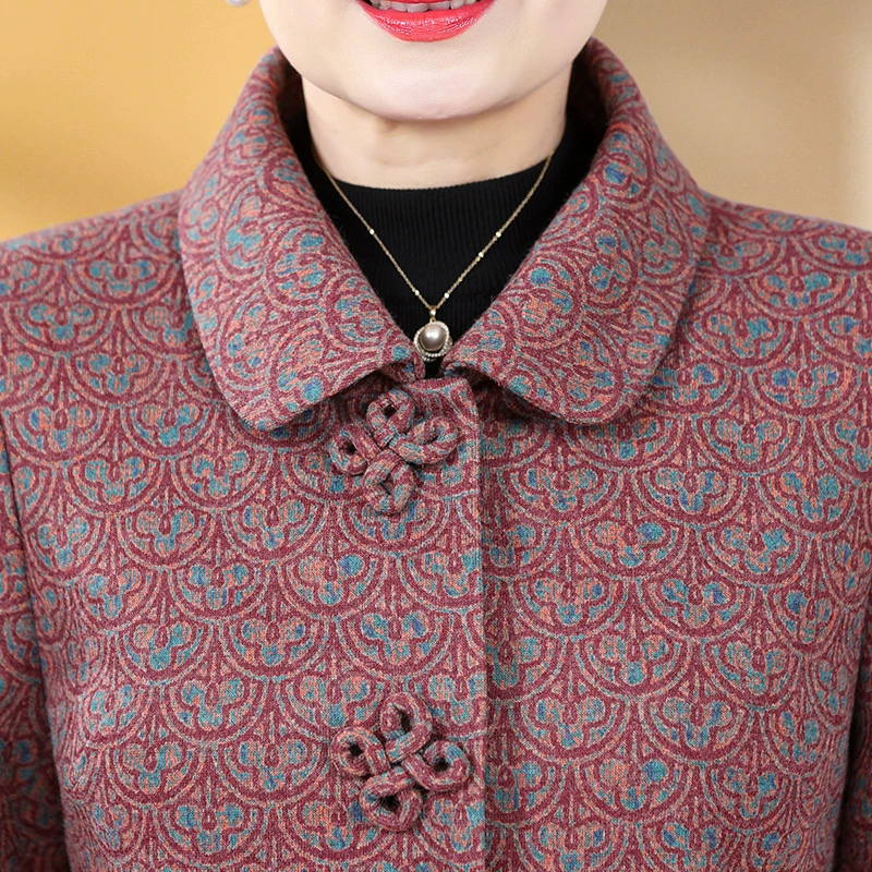 Spring Western-Style Short Fleece Coat for Mom, Warm Thick Jacket, Colors: Western Red or Blue