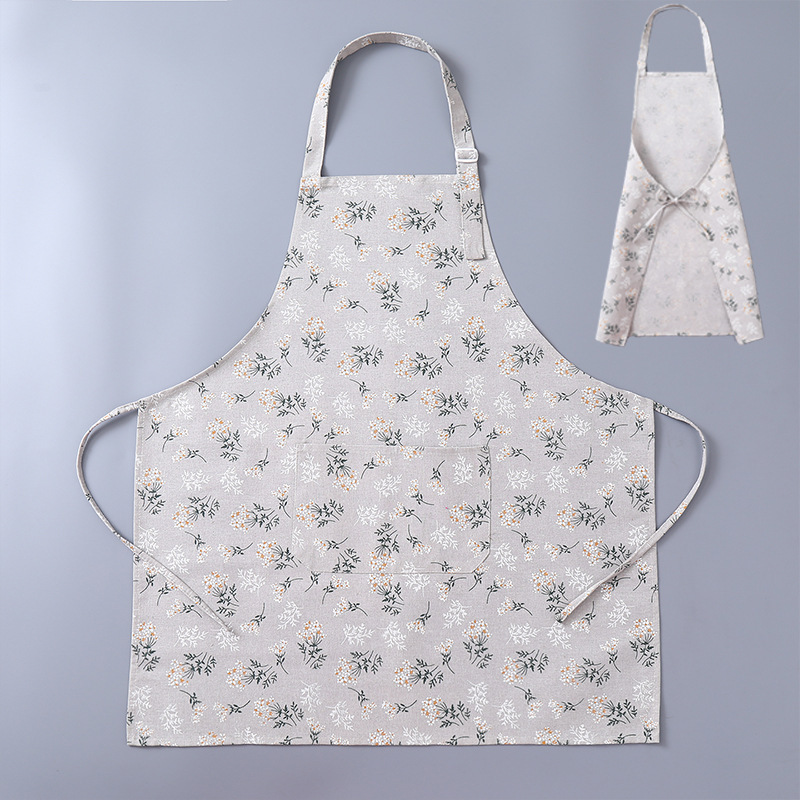 Foreign Trade Cotton and Linen Floral Apron, Oil-Resistant, Gardening, Flower Arranging, Artistic Pastoral Style Workwear, Japanese and Korean Style Cover-Up