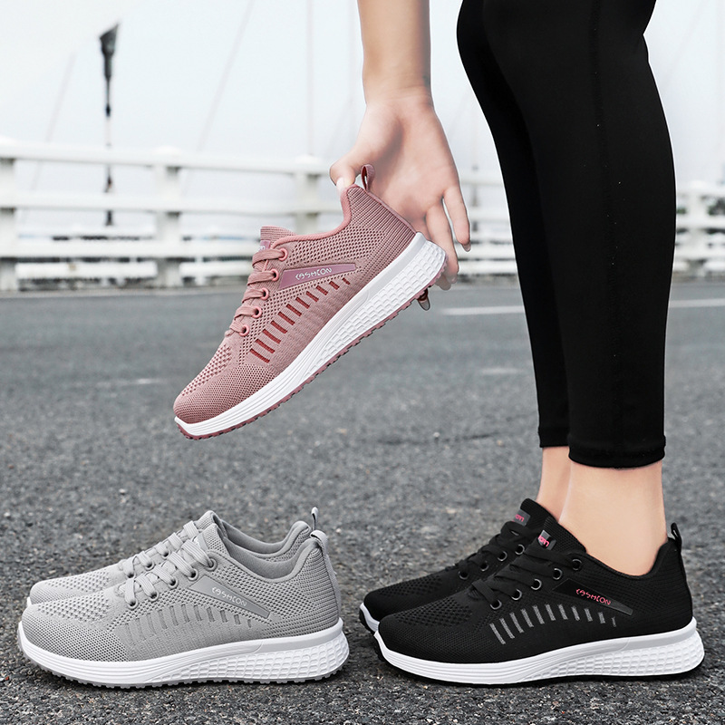 女性用スポーツシューズ、新しいソフトソールフライウーブンランニングシューズ、レースアップ多用途シングルシューズ、メッシュ通気性カジュアルシューズ、ファッショナブルなレディースシューズ|undefined