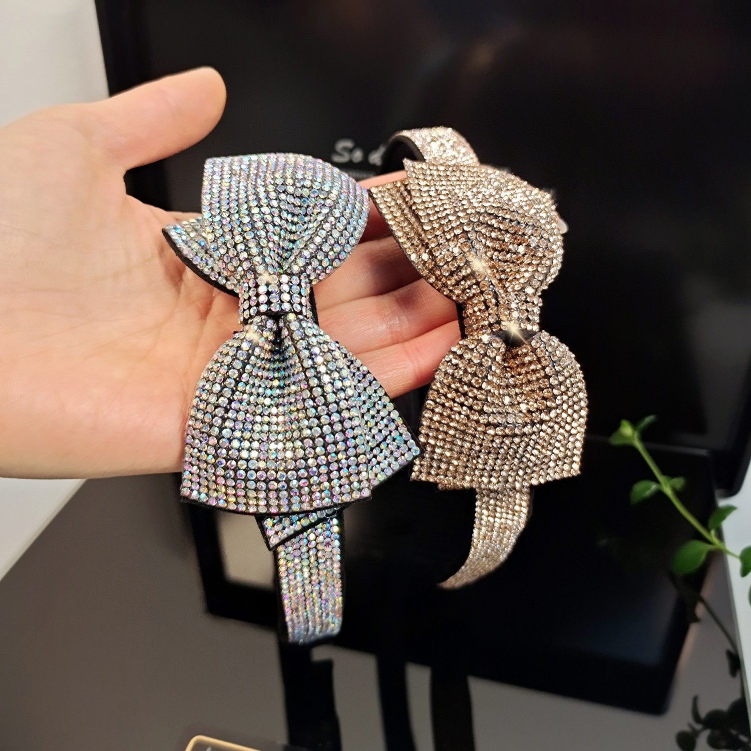 2024新款韓國蝴蝶結超閃水鑽發箍女名暖宴會高檔優雅百搭頭箍髮飾