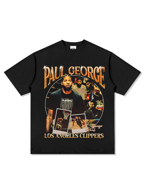 Paul George American Printed Long-Sleeved Short-Sleeved T-Shirt High Street Heavy Round Neck Hooded Sweatshirt