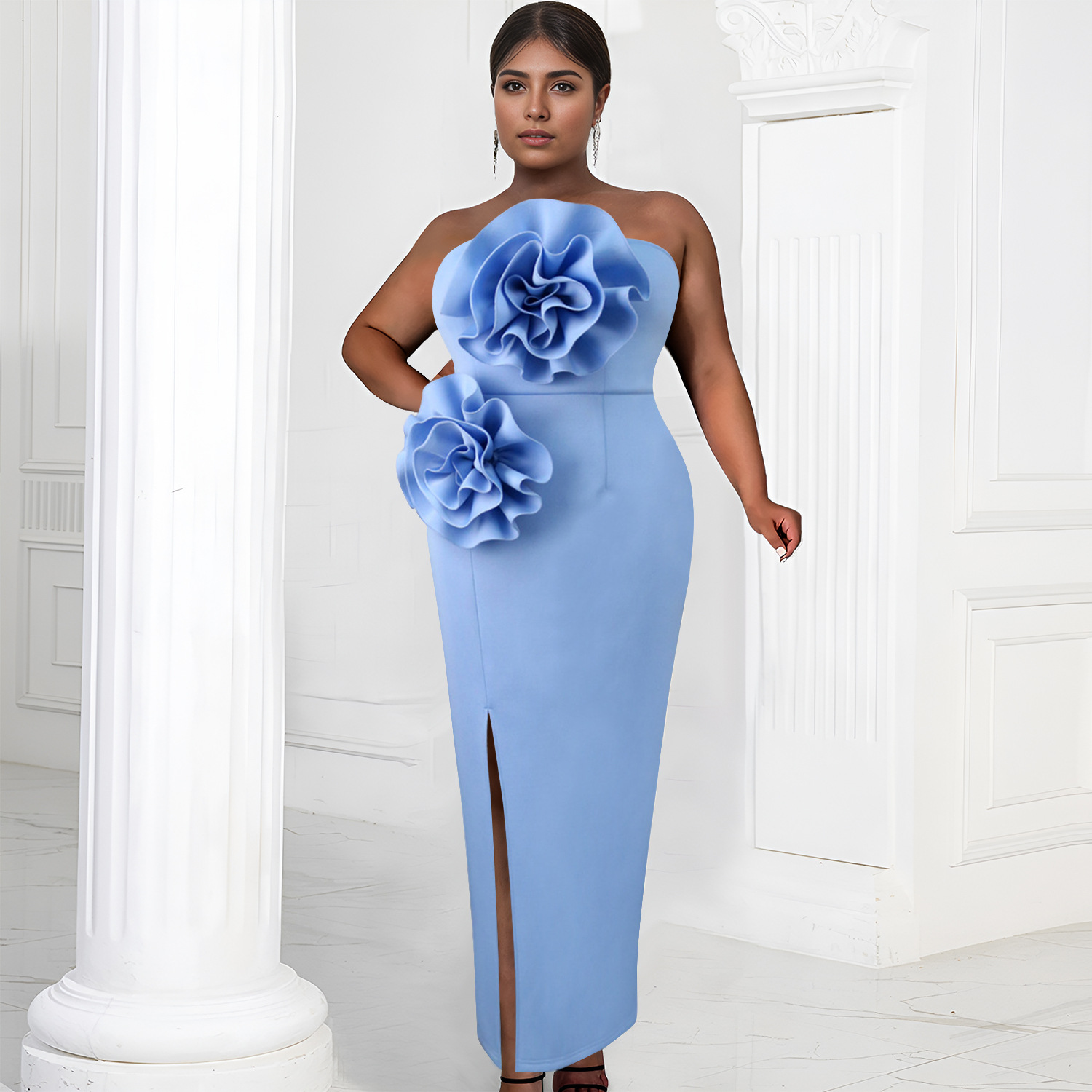 C7039 Aliexpress transfronterizo Amazon estación independiente de moda europea y americana ropa de mujer sin mangas de color sólido vestido de bifurcación nuevo