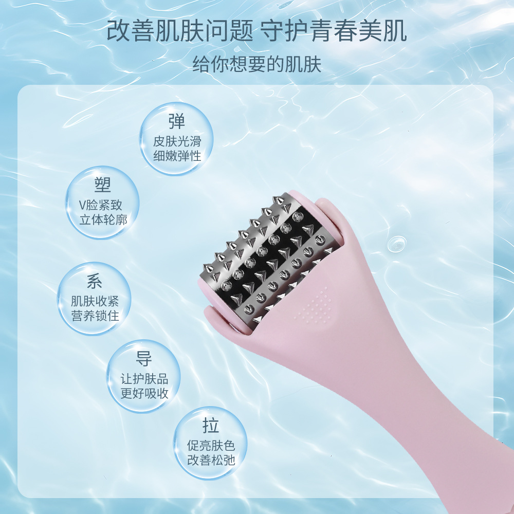 Nuevas herramientas de masaje facial transfronterizas, lifting de belleza, compresas de hielo, guía de masaje, rodillo de masaje de metal en forma de diente de lobo