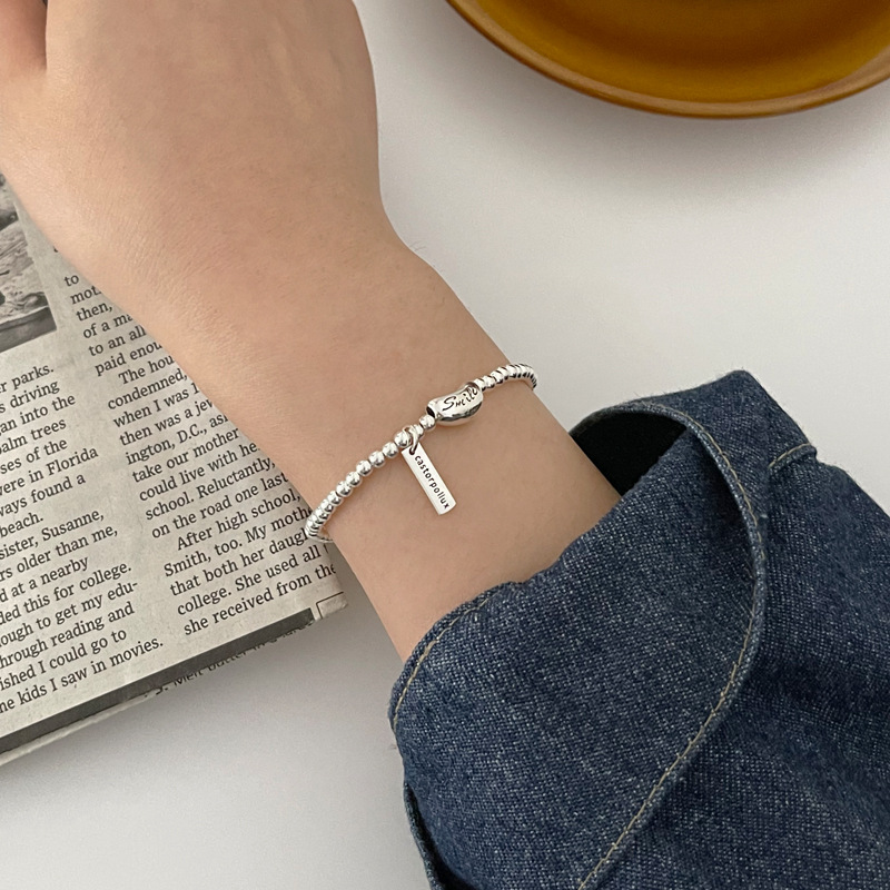 S Pure Silver Smile Pea Hanglabel Dames Handwerk Armband Koud Eenvoudig Koreaans Ontwerp Gevoel Klein en Uniek_voghion.com