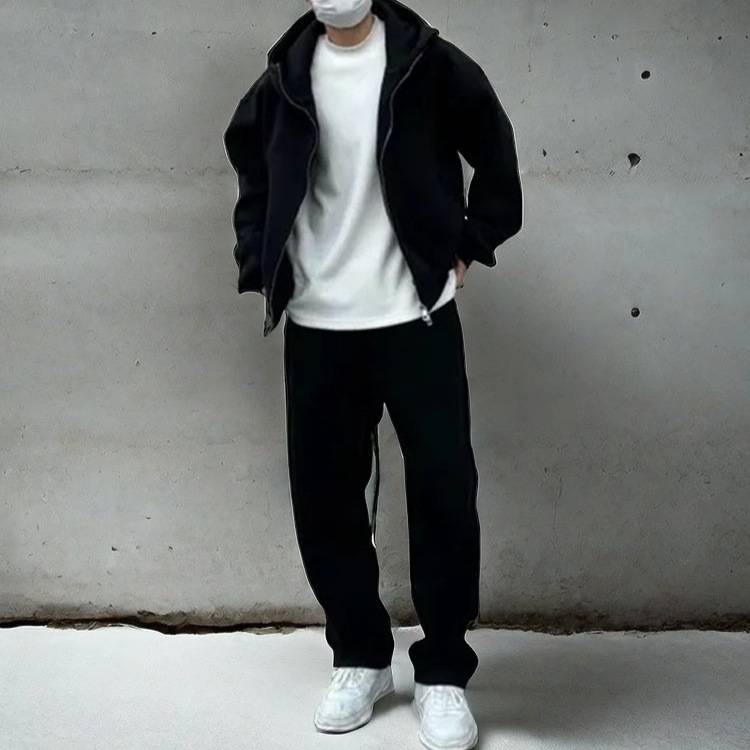 Suéter con capucha de la calle principal para hombre, versión de otoño e invierno, chaqueta corta con cremallera de color sólido de base suelta, estilo de hombre americano pesado