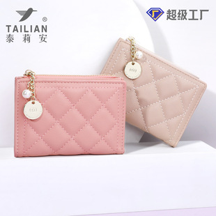 Tillian Cute Wallet Women's Short ins Embroidery Small Chanel pu Pearl Charms Girl's Coin Purse Wholesale