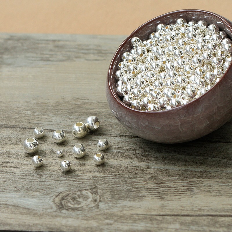 S925 Pure Silver Polished Beads by the Gram, Loose Beads for Bracelets and Necklaces, DIY Semi-Finished Beads, Plain Beads