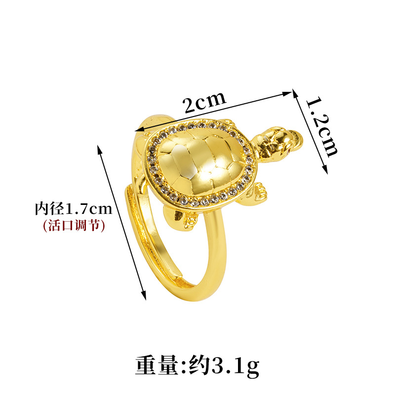 Anillo de tortuga de oro rico de verano lujoso ligero de alto nivel anillo de bronce chapado en oro joyería Yiwu accesorios al por mayor