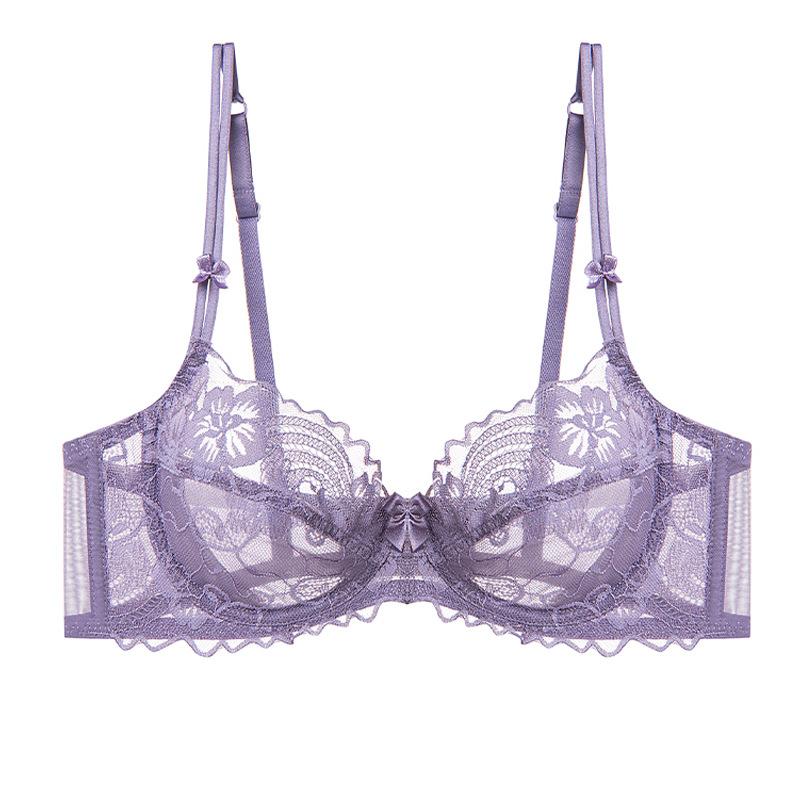Sujetador francés transfronterizo, fino, de verano, sexy, estilo puro deseo, dulce, con aros suaves de acero, transpirable y de encaje.