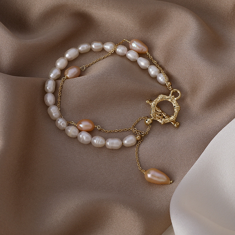 Korean Double Layer Pearl Ot Buckle Bracelet display picture 2