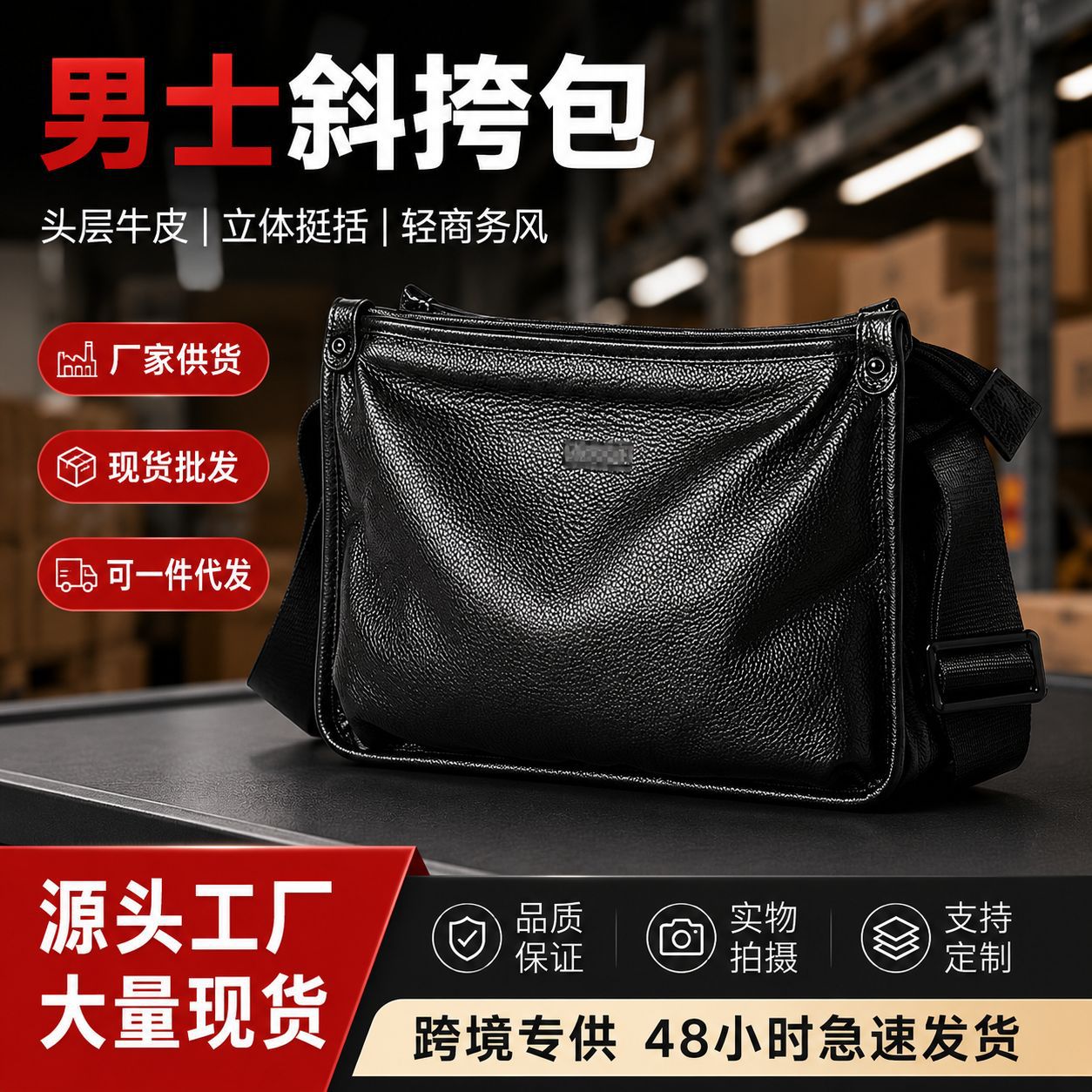 Men's Crossbody Bag Cross-border Soft Leather Travel Commuter Shoulder Bag Business Leisure Messenger Bag Men's Bag Shoulder Bag Foreign Trade