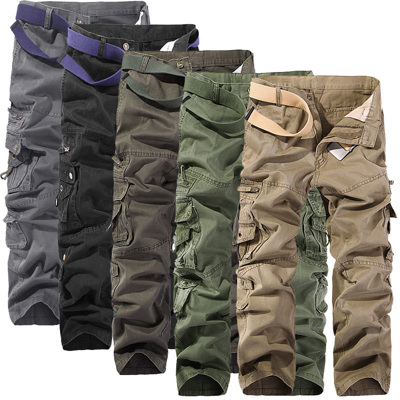 Wholesale pants men's straight tube loose plus size work pants men's spring and autumn multi-pocket outdoor casual trousers