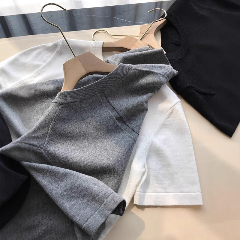 【Platinum Vine】Row Style Pima Cotton Back Seam Stand Collar Short Sleeve T-Shirt for Women 2026 Loose Round Neck Top 【Platinum Vine】Row Style Pima Cotton Back Seam Stand Collar Short Sleeve T-Shirt for Women 2026 Loose Round Neck Top