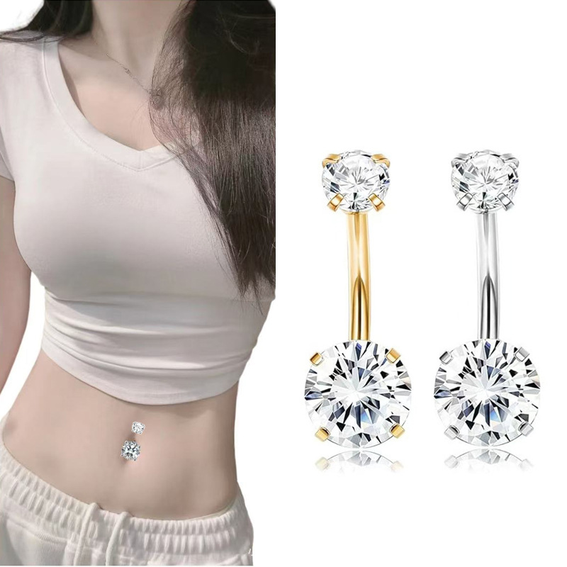Zirkon Bauchnabelpiercing Aus Edelstahl Vier-kralle Gefasst_voghion.com