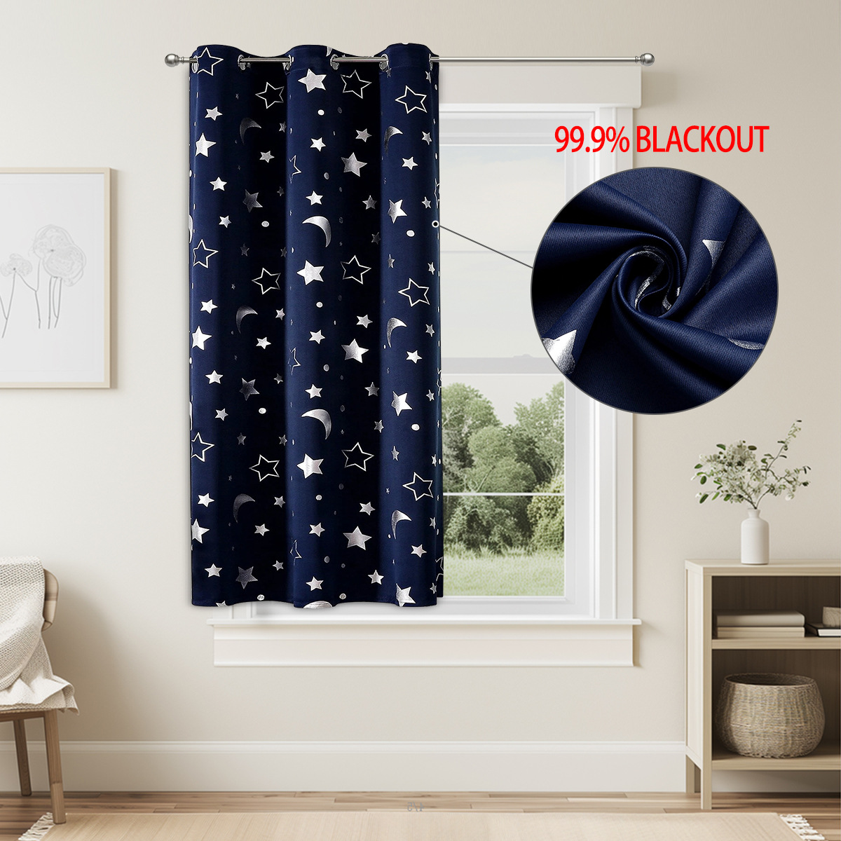 SHEIN spot sale Amazon gran estrella de plata perforación cortina de sombra para dormitorio sala de estar tela de cortina solar