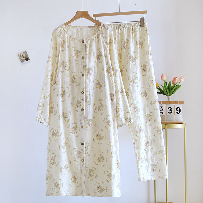 複数の胸パッド付き月子スカート春夏産後純綿クレープ哺乳産婦出産予定妊婦パジャマズボンセット